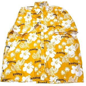 Pittsburgh Pirates Shirt Men XL Yellow White Floral Hawaiian Button Up MLB Adult